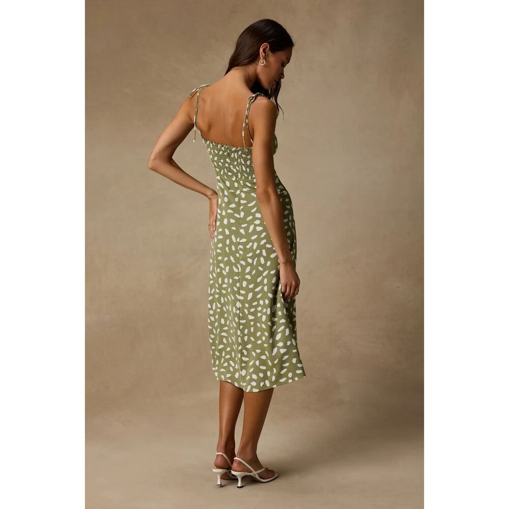 Lulus Party in Paris Sage Green Print Tie-Strap Midi Dress Size XS - Picture 4 of 12